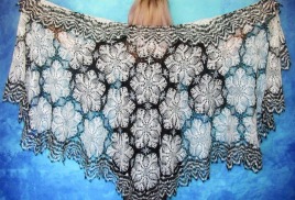 Пуховая накидка-пелерина, Шаль ручной работы крючком №40